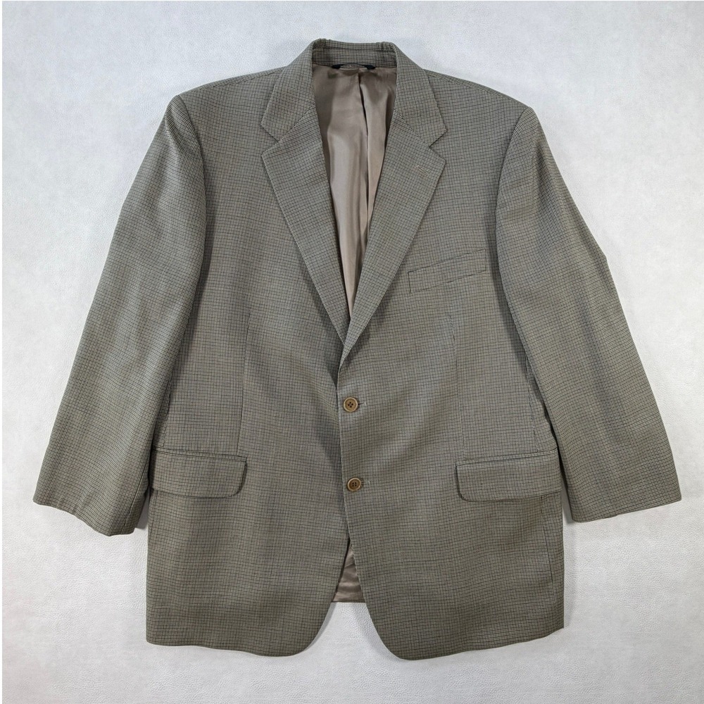 Brooks Brothers Mens 46R Blazer Made in Italy Worsted Wool Check Tan Sport Coat - Picture 2 of 16